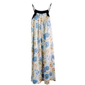 NEW Skylar & Jade white blue yellow floral watercolor pleated maxi dress medium